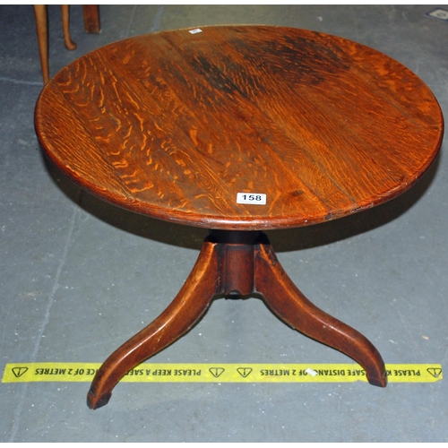 158 - Small oak tripod table - Postage/packing not available.