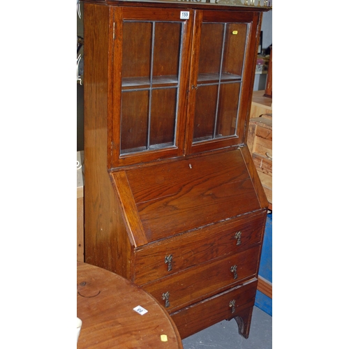 159 - Vintage oak Bureau bookcase - Postage/packing not available.