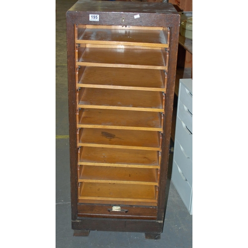 195 - Vintage tambour fronted filing cabinet - Postage/packing not available.