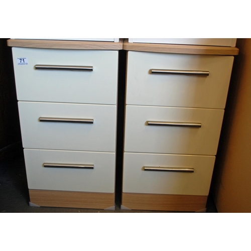 71 - Pair of modern white 3 drawer bedside cabinets - Postage/packing not available.