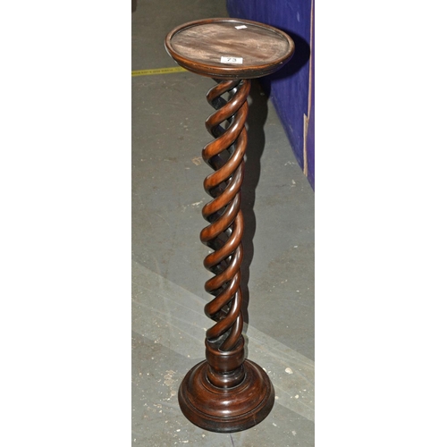 73 - Barleytwist mahogany plant stand - Postage/packing not available.