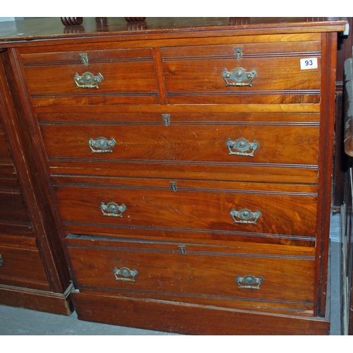 93 - Antique chest of drawers with brass handles - Postage/packing not available.