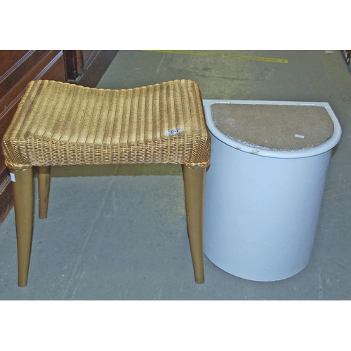 96 - Lloyd loom style stool and a linen basket - Postage/packing not available.