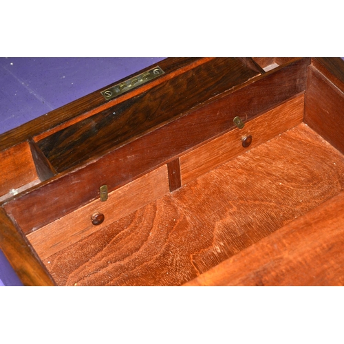 26 - An antique Tumbridgeware writing slope with castle and birds - Postage/packing not available.