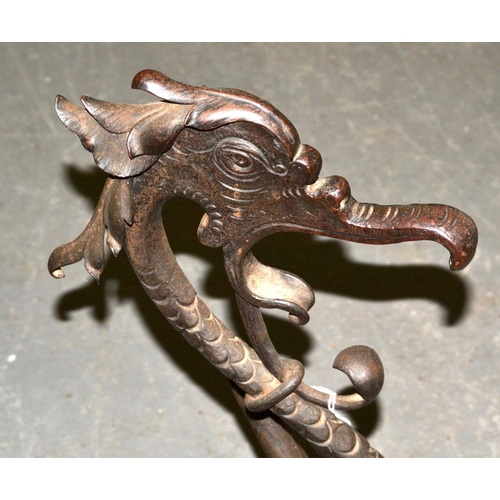 30 - A pair of early 20th century Aesthetic movement blacksmith made andirons in the form of dragons - po... 