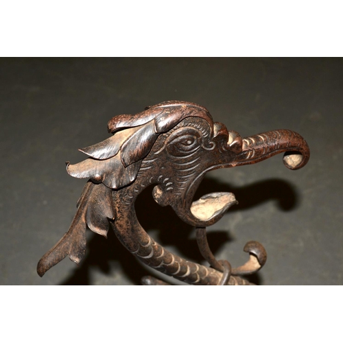 30 - A pair of early 20th century Aesthetic movement blacksmith made andirons in the form of dragons - po... 