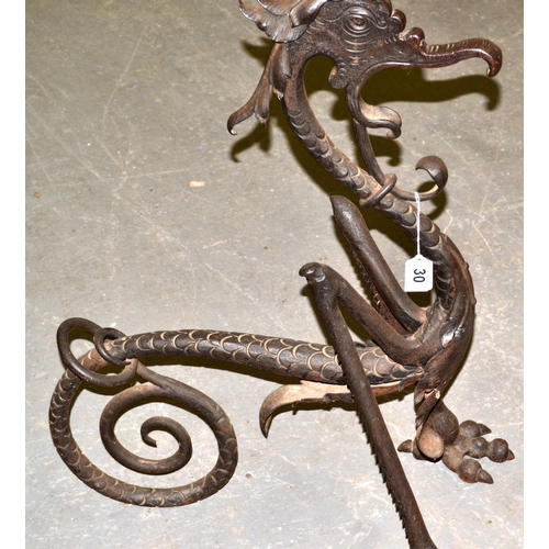 30 - A pair of early 20th century Aesthetic movement blacksmith made andirons in the form of dragons - po... 