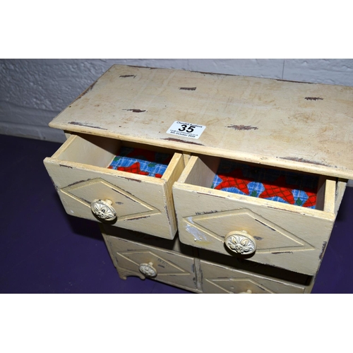 35 - Vintage wooden painted table top 6 drawer cabinet - Postage/packing not available.