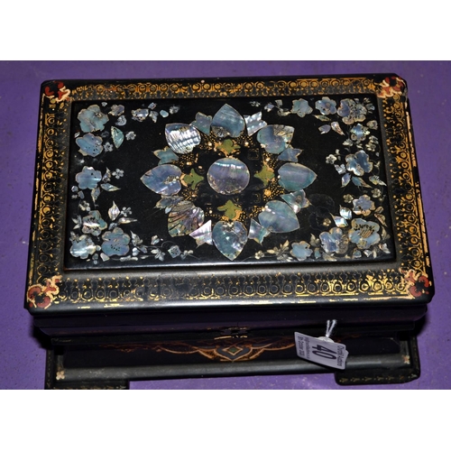 40 - A Victorian Papier Mache tea caddy with Mother of Pearl inlay