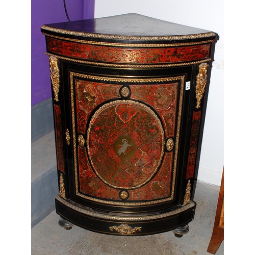 112 - A 19th century Boullework and ebonised corner cabinet with brass mounts - Postage/packing not availa... 