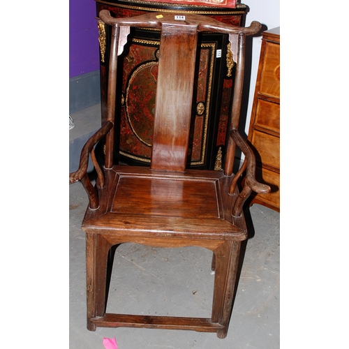 114 - An early 20th century Chinese Elm seated elbow chair - Postage/packing not available.