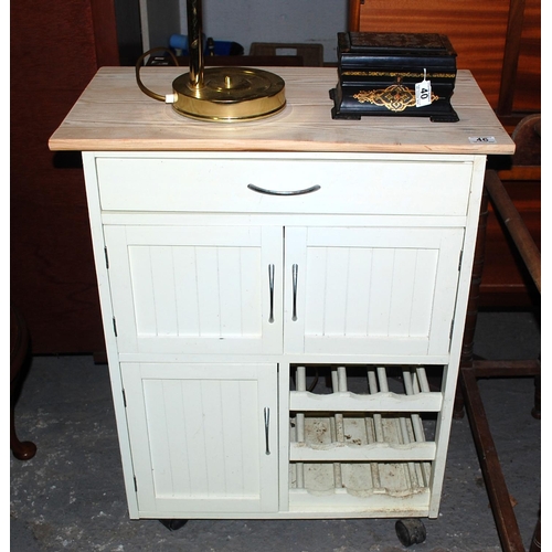 46 - White painted wheeled cabinet - Postage/packing not available.