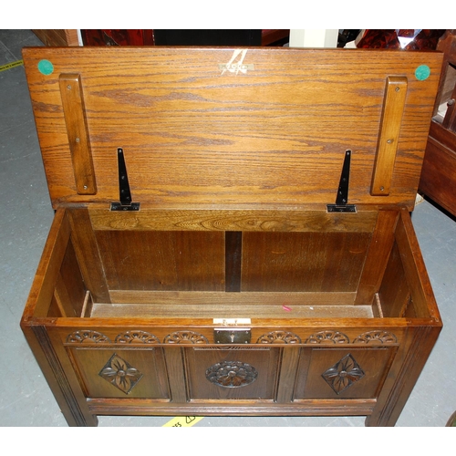 70 - Carved oak blanket box - Postage/packing not available.
