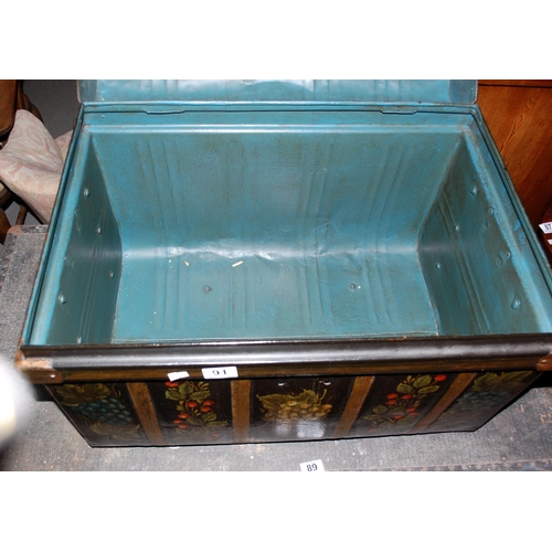 91 - Bargeware painted metal trunk - Postage/packing not available.