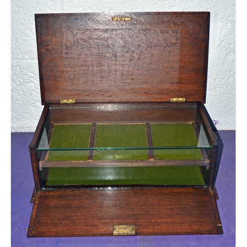 340 - An antique oak and glass table top display cabinet box - Postage/packing not available