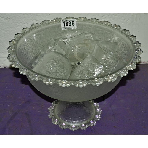 2014 - A vintage glass punchbowl and cups - Postage/packing not available.