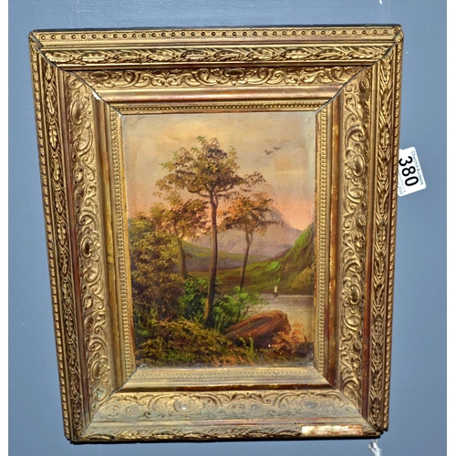 380 - Antique oil on board in gilt frame- unsigned - Postage/packing not available