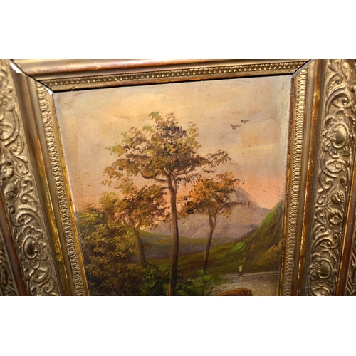 380 - Antique oil on board in gilt frame- unsigned - Postage/packing not available