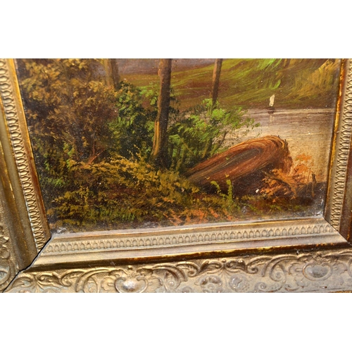 380 - Antique oil on board in gilt frame- unsigned - Postage/packing not available