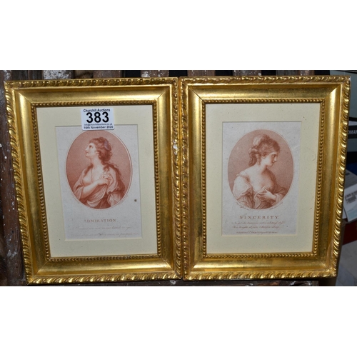 383 - A pair of 18th century prints by Bartolozzi - Admiration & Sincerity in gilt frames