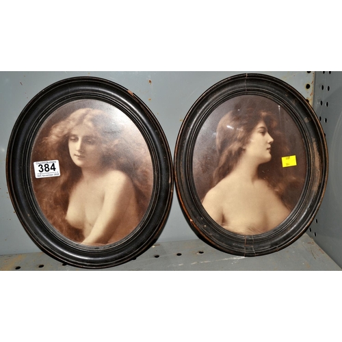 384 - A pair of antique oval framed prints of Pre-Raphaelite ladies - Postage/packing not available