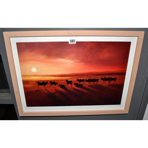 385 - A print entitled Zebu at Dusk after Jonathan Sanders - Postage/packing not available