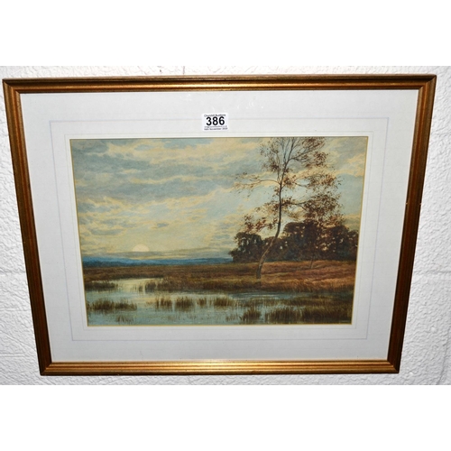 386 - An antique watercolour of marshland - bearing original gallery label verso - Postage/packing not ava... 