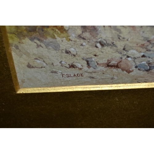 388 - An early 20th century watercolour of a rocky path by Frank Slade - bearing gallery labels verso - Po... 