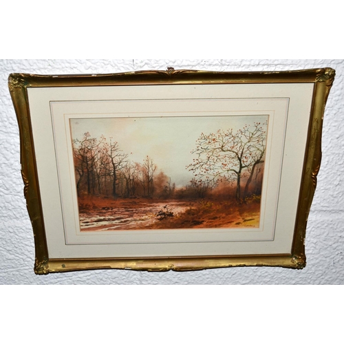 390 - A 20th century watercolour of a woodland scene by G Miller - original labels verso - Postage/packing... 