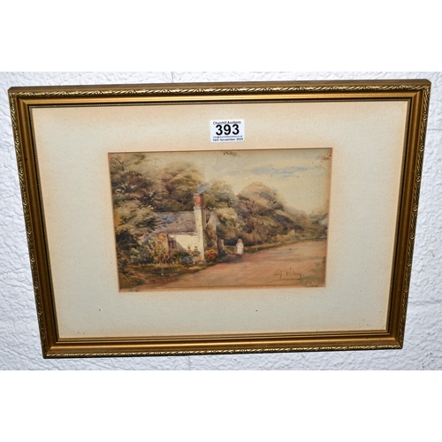 393 - An early 20th century watercolour of a street scene by S.T. Pickop - Postage/packing not available