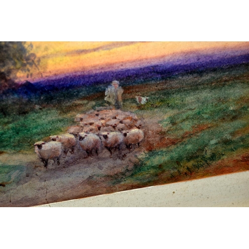 395 - An early 20th century watercolour of a farm at sunrise signed by D Newell - Postage/packing not avai... 