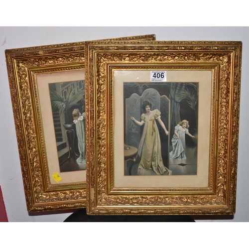 406 - A pair of antique gilt framed classical prints - Postage/ Packing not available