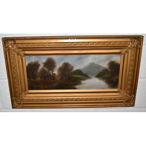 416 - A large gilt framed oil painting of a landscape - indistinctly signed - Postage/ Packing not availab... 