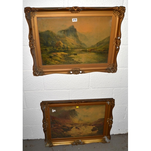 418 - 2 large antique gilt framed landscape prints - Postage/ Packing not available