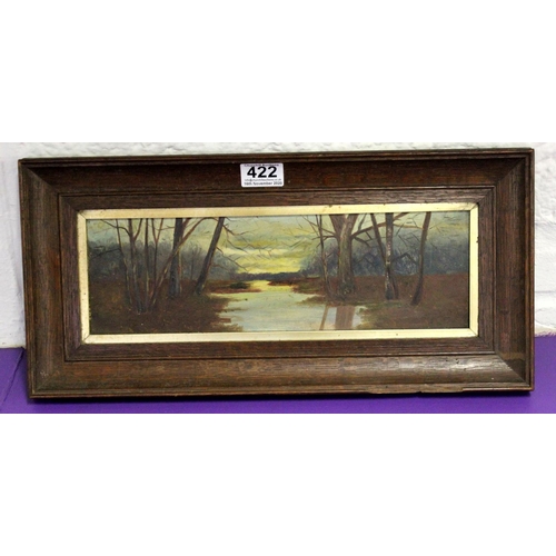 422 - An antique oak framed oil on board of a river - Postage/ Packing not available