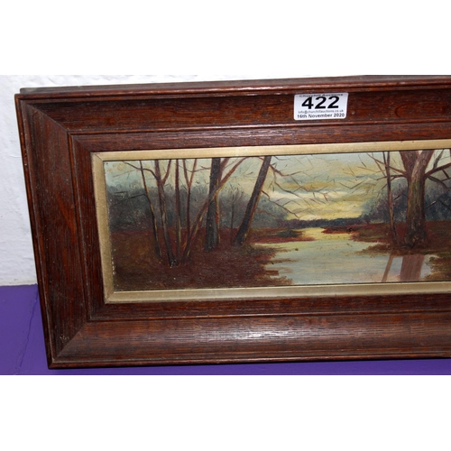 422 - An antique oak framed oil on board of a river - Postage/ Packing not available