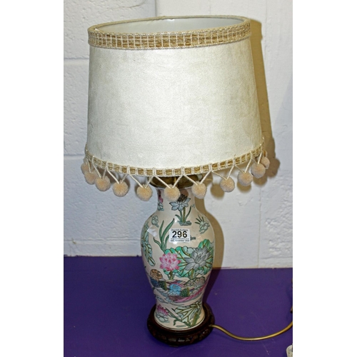 296 - A Chinese pottery table lamp - Postage/packing not available