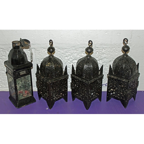 297 - 3 Moroccan style metal hanging lamps and one other - Postage/packing not available