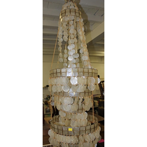 299 - 2 large vintage hanging Capiz shell chandeliers etc - Postage/packing not available