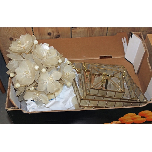 299 - 2 large vintage hanging Capiz shell chandeliers etc - Postage/packing not available