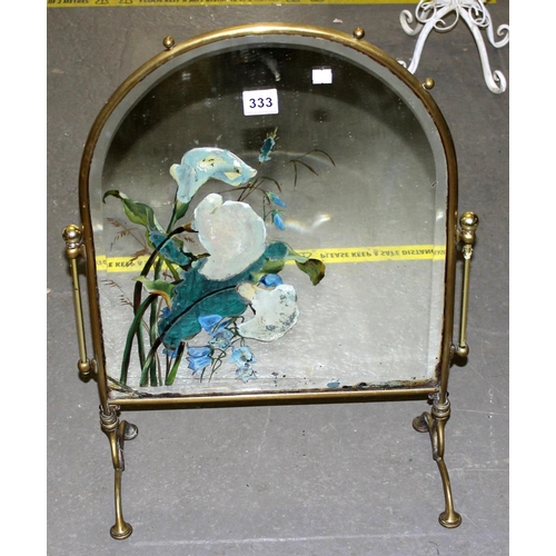 333 - A vintage brass and mirror fire screen - Postage/packing not available