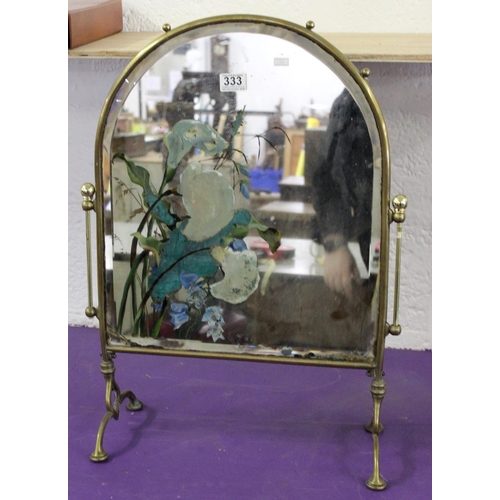 333 - A vintage brass and mirror fire screen - Postage/packing not available