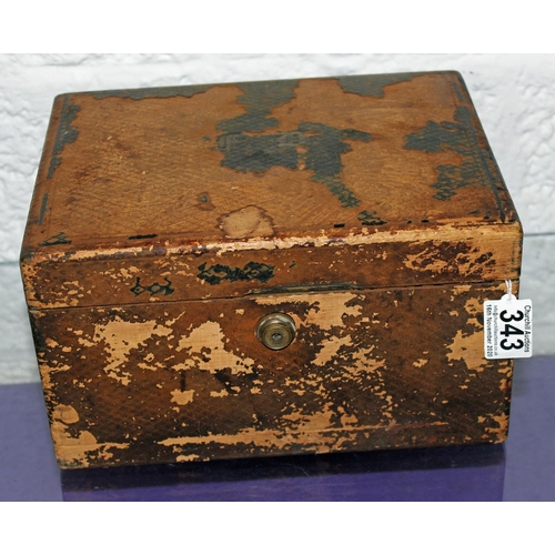 343 - An antique leather jewellery box with Bramah lock - Postage/packing not available