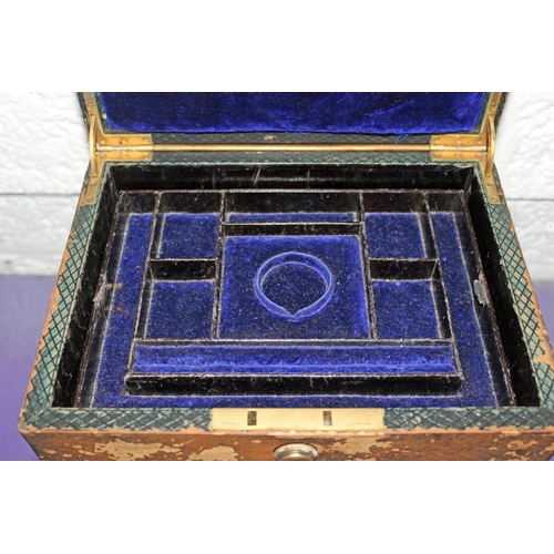 343 - An antique leather jewellery box with Bramah lock - Postage/packing not available