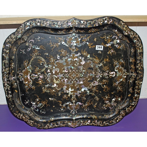 344 - A large antique Papier Mache serving tray - Postage/packing not available