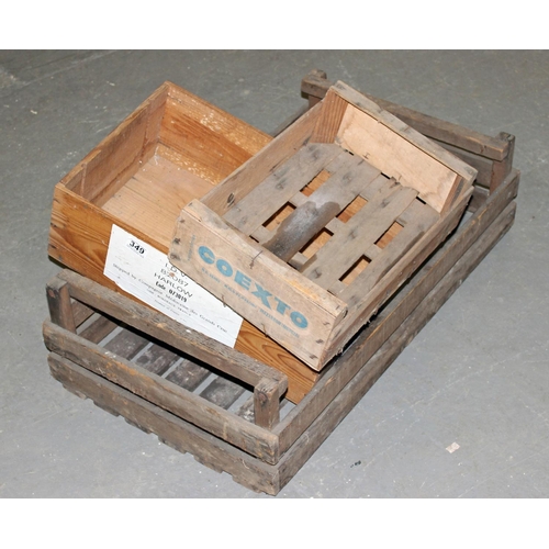 349 - 3 vintage wooden crates - Postage/packing not available