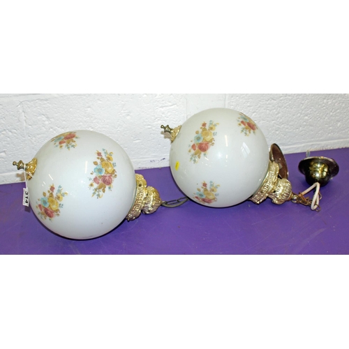 314 - 2 hanging glass globe lamps - Postage/packing not available