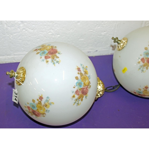 314 - 2 hanging glass globe lamps - Postage/packing not available