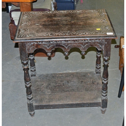 111 - Antique carved oak side table - Postage/packing not available