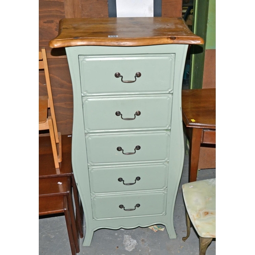 119 - 5 drawer green painted pine chest of drawers - Postage/packing not available